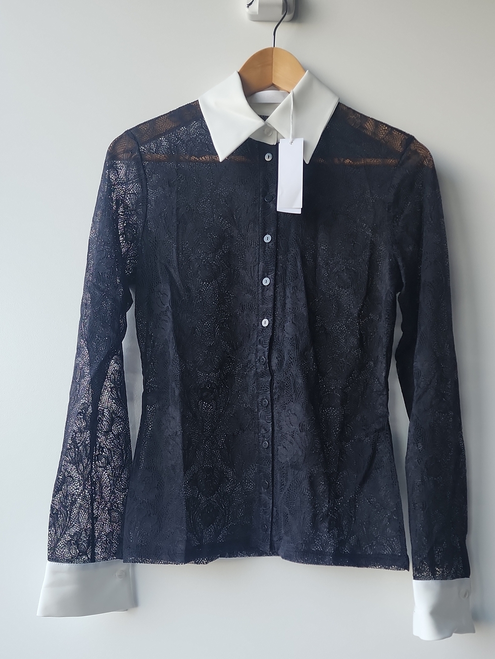 BNWT Anne Fontaine Yvonna See Through Lace Button Up Collar Shirt
